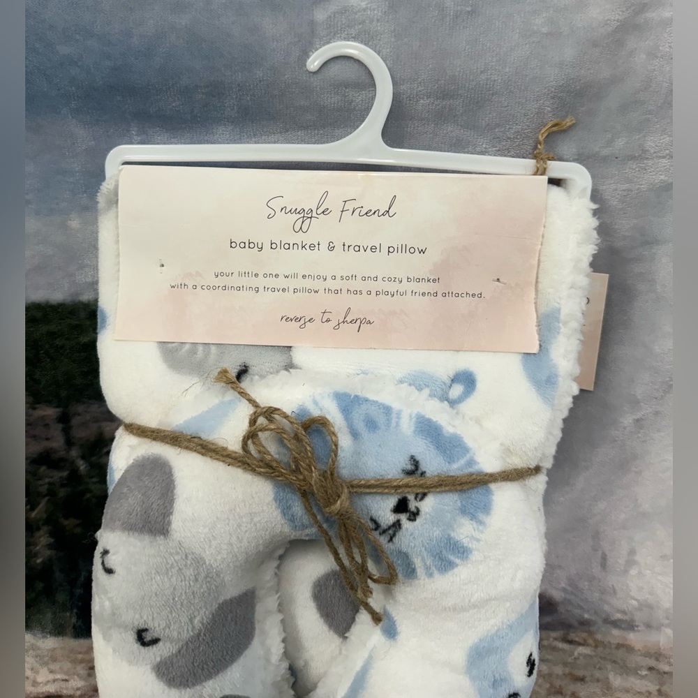 Snuggle Friend Baby Blanket & Neck Pillow Blue-White NWT